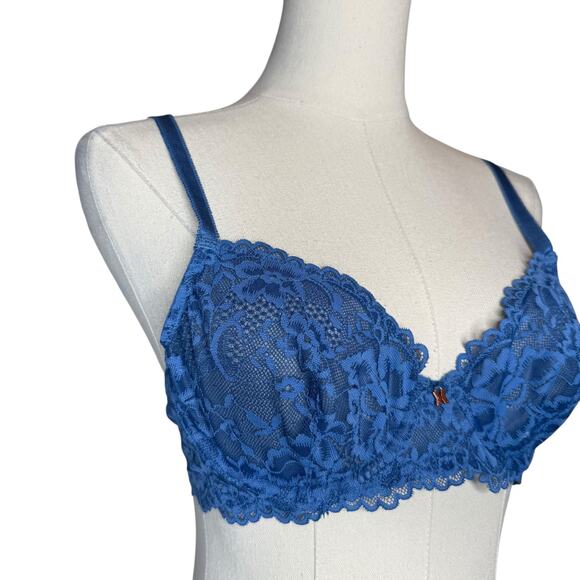 SAVAGE X FENTY Lace Unlined Bra Blue Floral Coquette NEW size 34B - Picture 2 of 5
